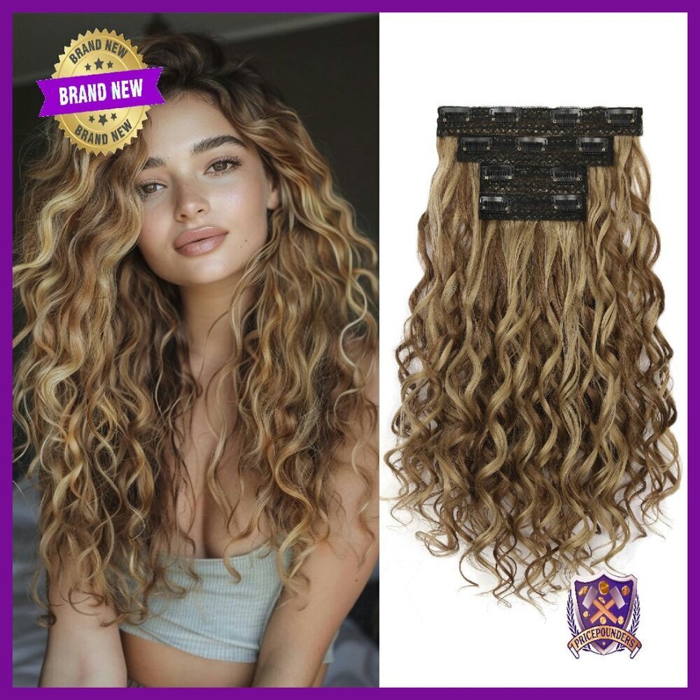 4-Piece 16-Inch Curly Clip-In Hair Extensions, Lace Weft, Heat-Resistant